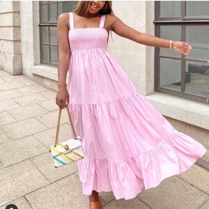 🌸 Zara Light Pink Smocked Maxi Dress